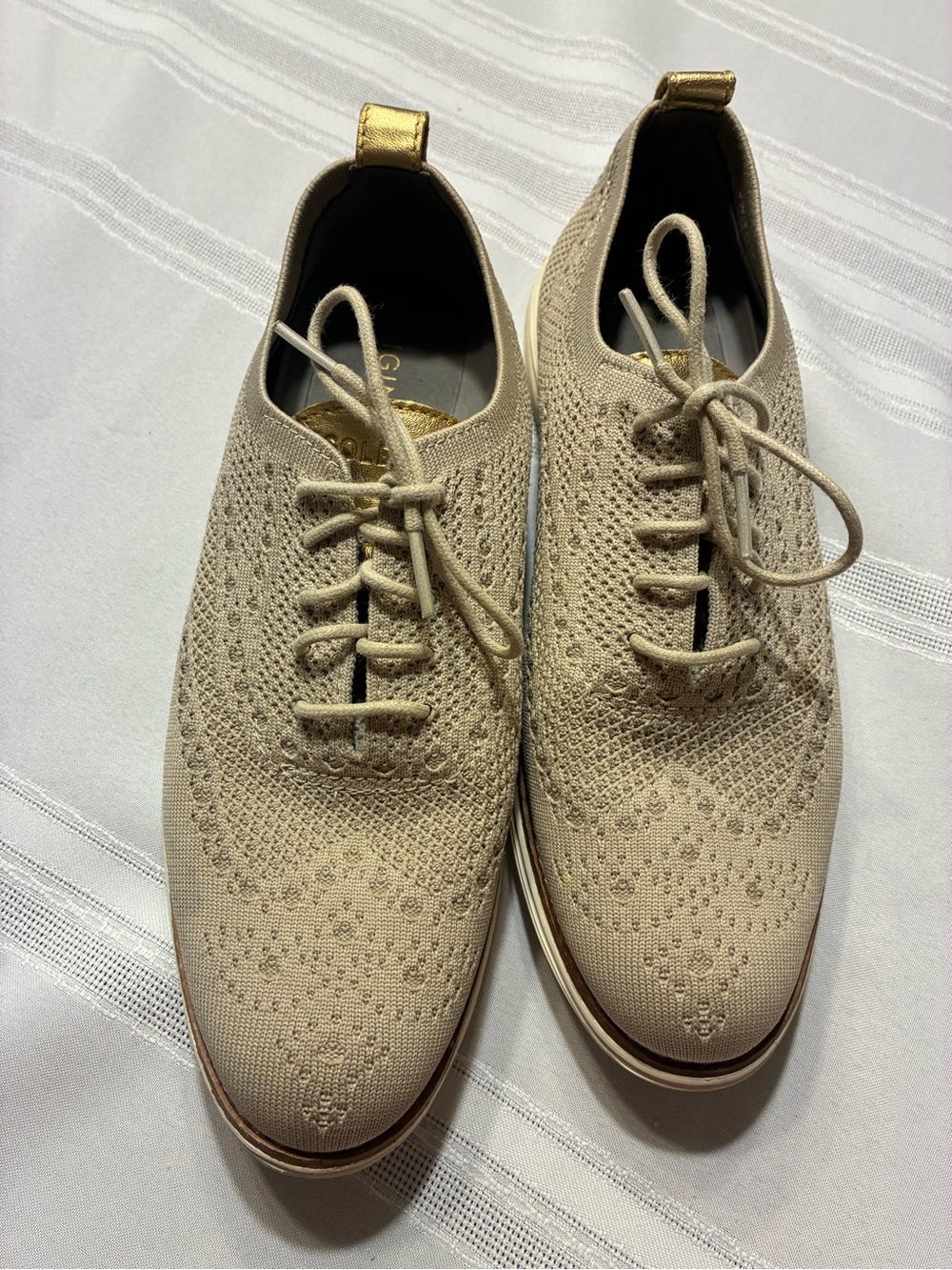 women’s 9 Knit Lace-Up Casual Shoes - Cream Cole Haan zero grand wingtip